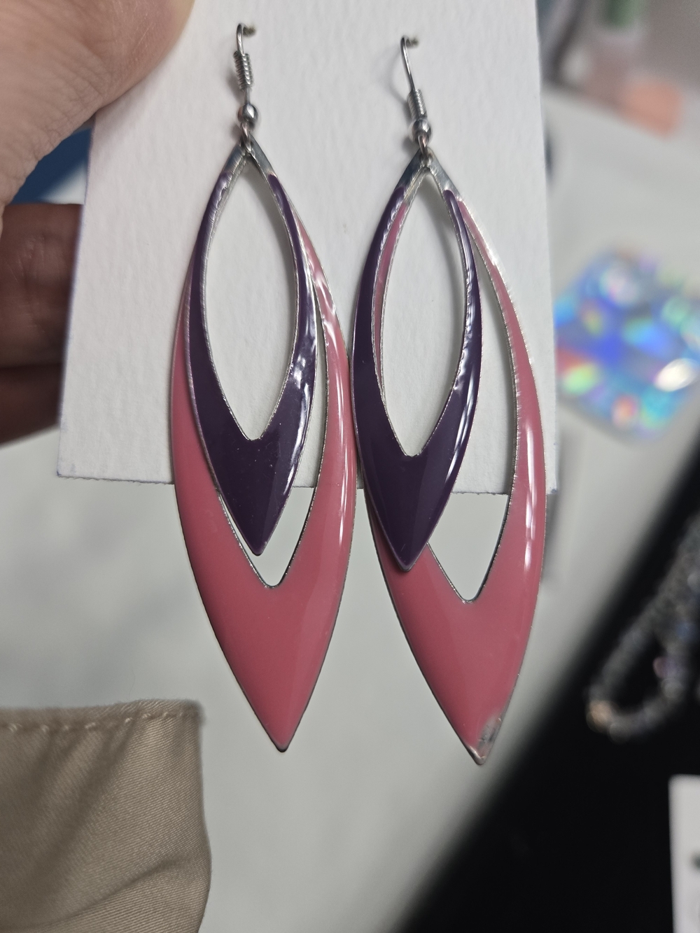 Pink and Purple Enamel Drop Earrings